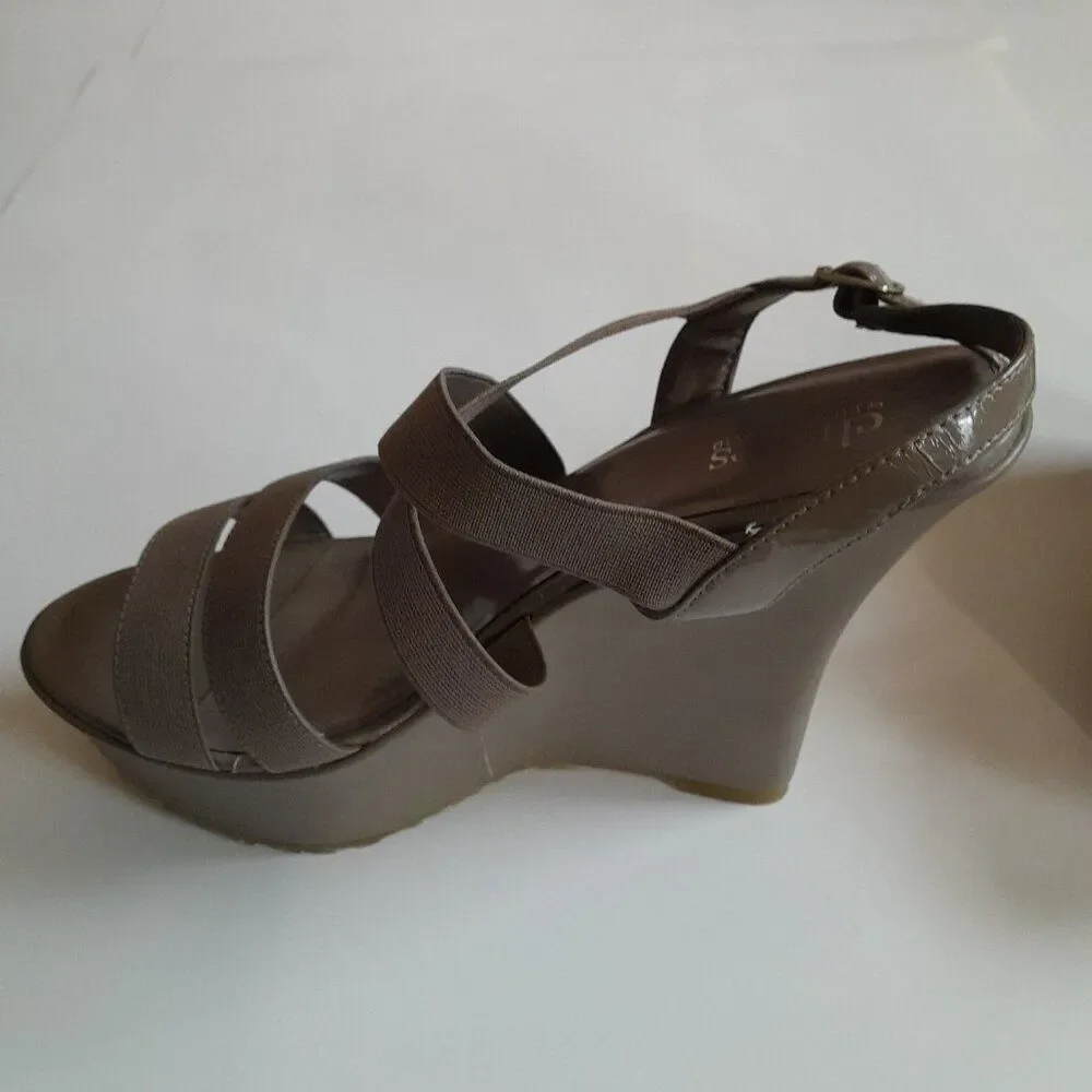 Charles by Charles David Brown Stretch Wedge Sandals Size10